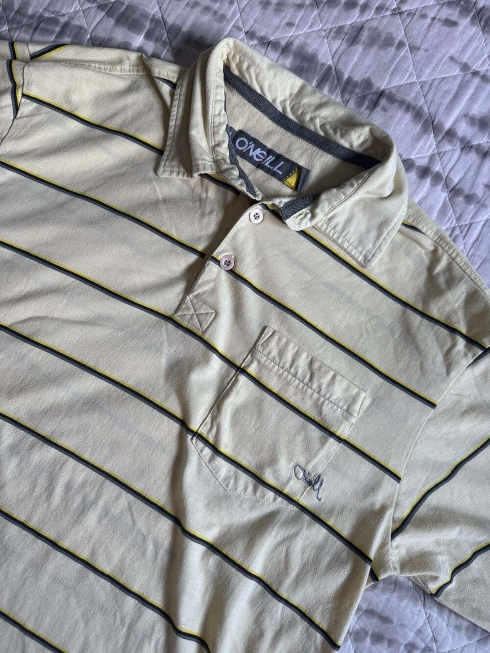 O'Neill Yellow Striped Short Sleeve Polo Shirt Men’s L